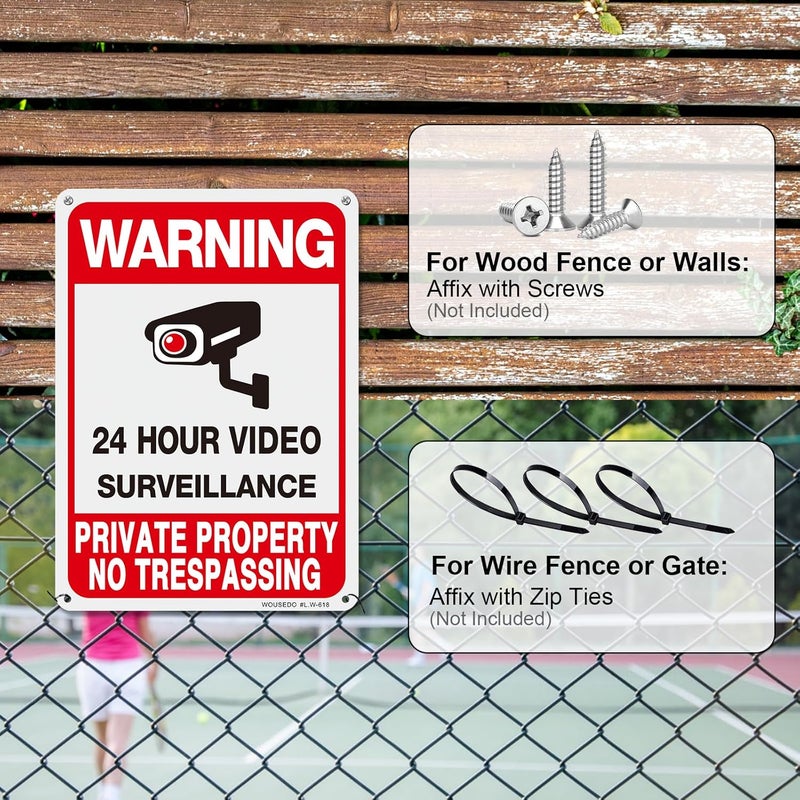 WOUSEDO 2-Pack Private Property No Trespassing Sign,Video Surveillance Signs Outdoor,Rust Free Aluminum 10 x7 Inches Security Camera Sign for Home,Business,CCTV,UV Protected & Waterproof - Image 5